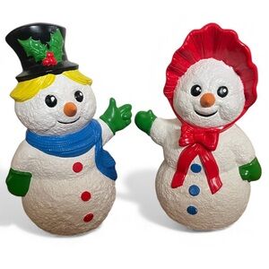 Vintage Holland Mold 1990s Textured Ceramic 14” Mr and Mrs Snowman Christmas